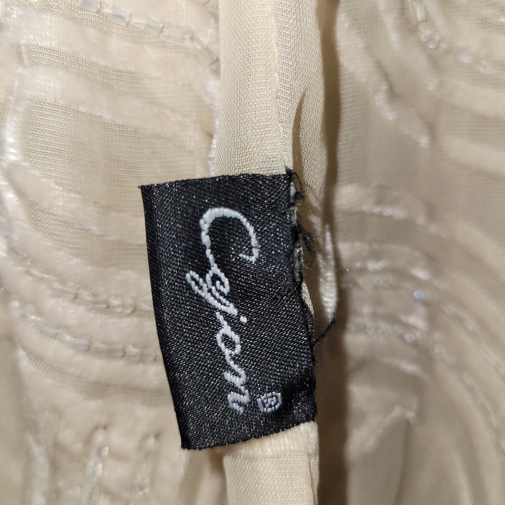 Elegant Cejon Light Peach Beaded Fringe Scarf - Picture 5 of 8